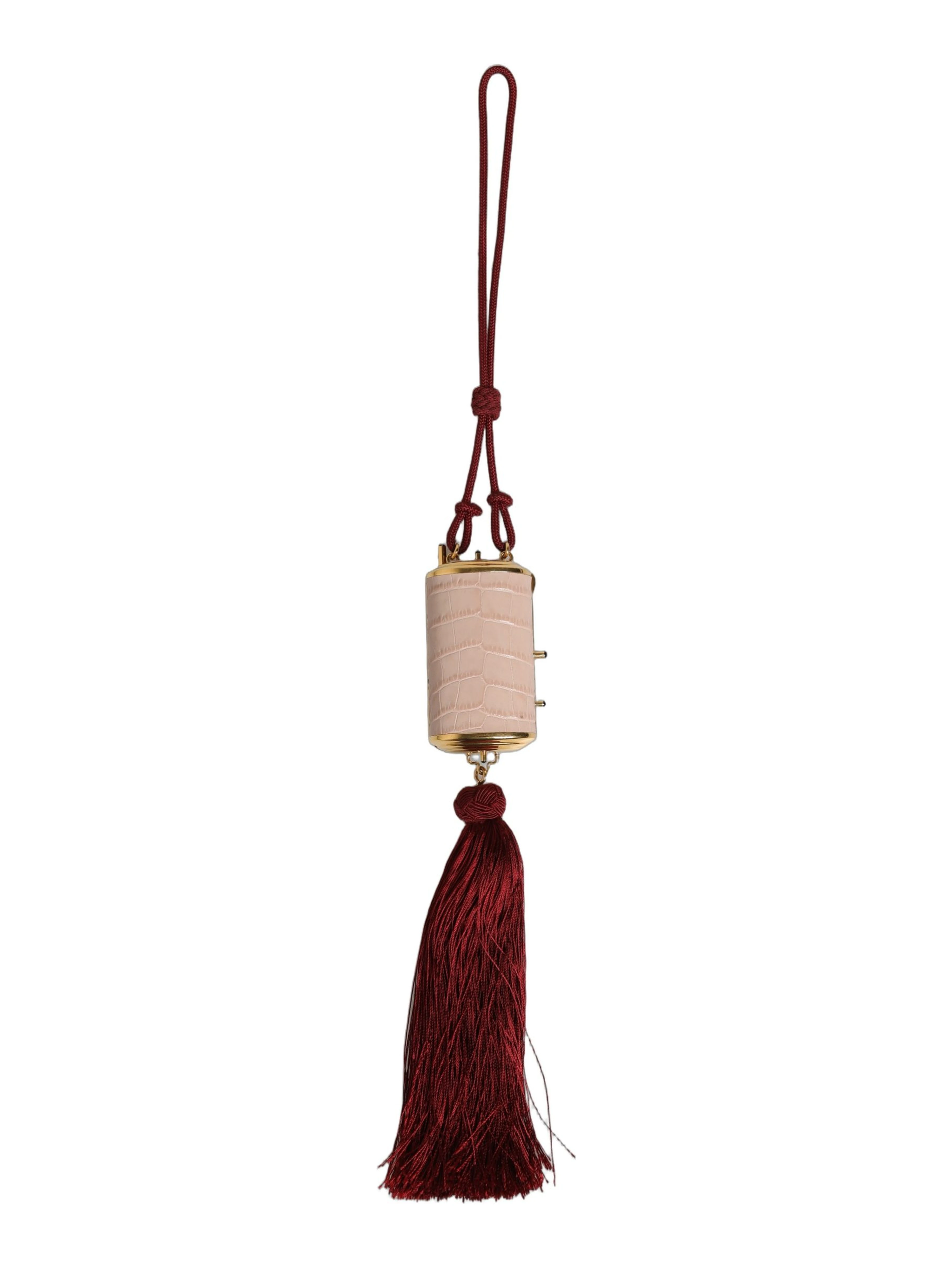 Pink Exotic Leather Mini Mirror Tassel Makeup Bag
