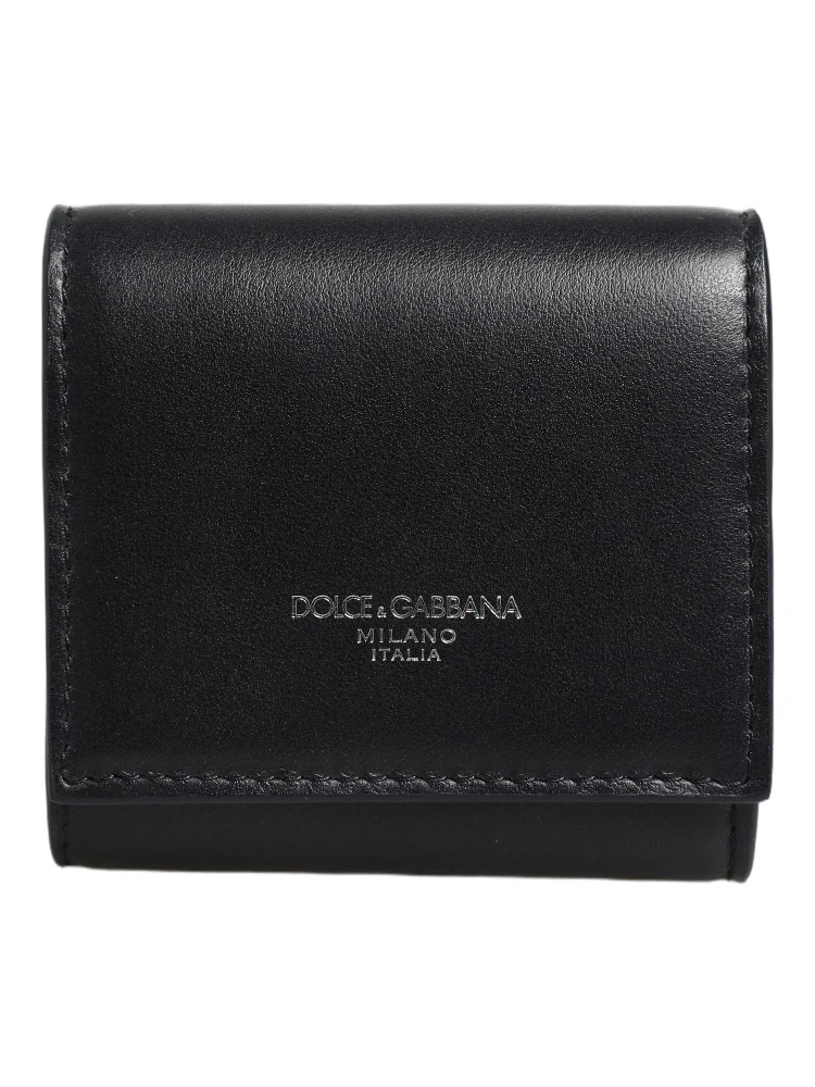 Black Calfskin Leather Logo Print Bifold CoinPurse Wallet alternative