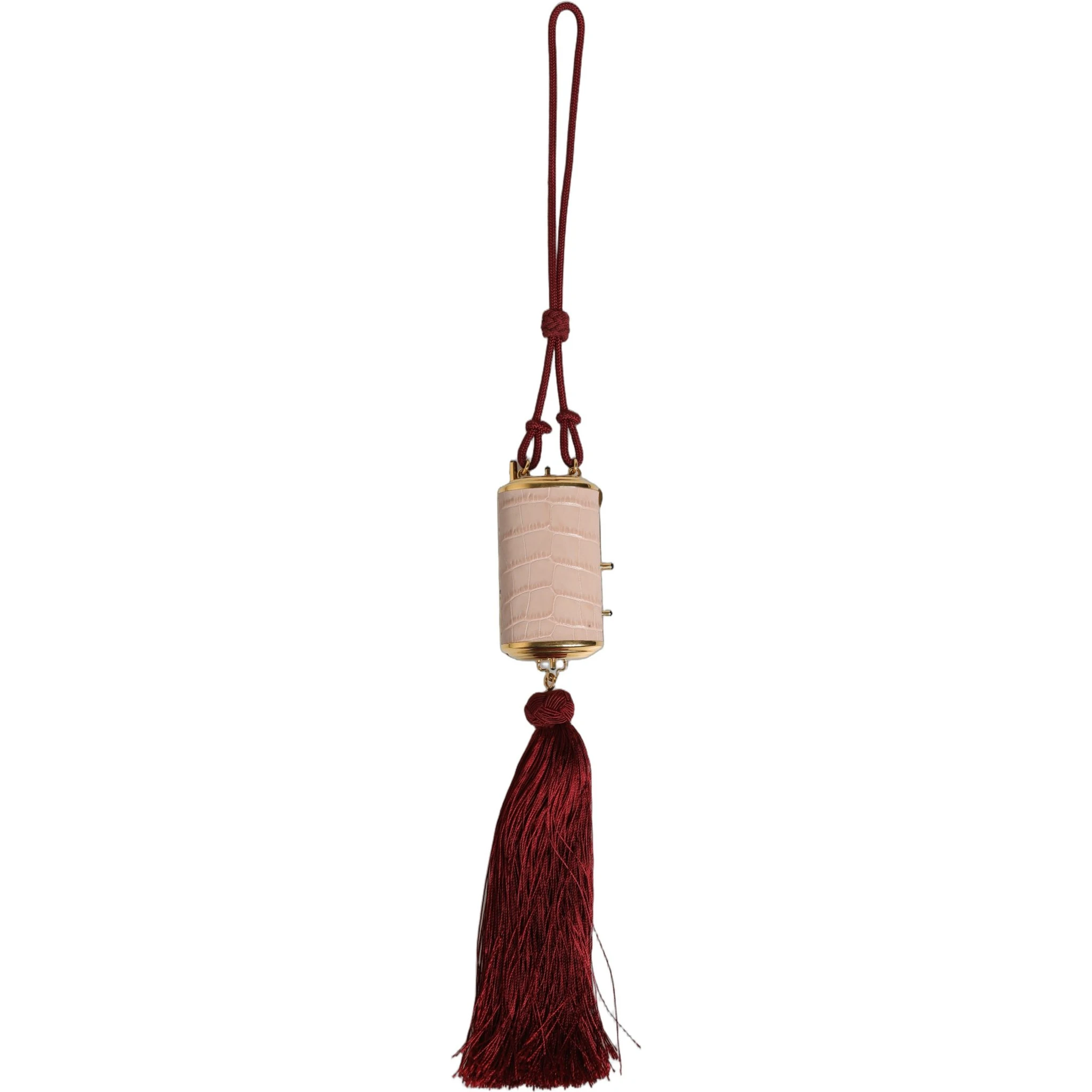 Pink Exotic Leather Mini Mirror Tassel Makeup Bag