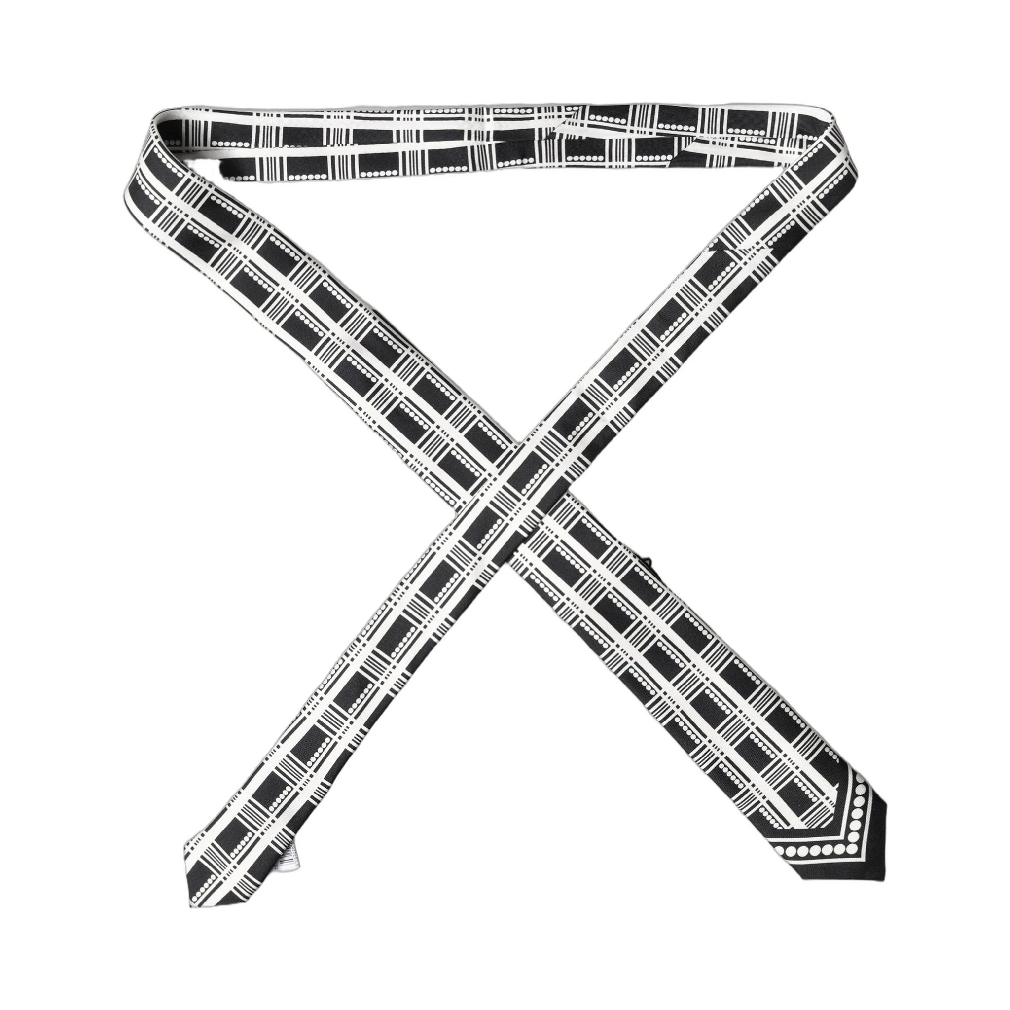 Black White Abstract Silk Adjustable Men Tied Necktie Tie