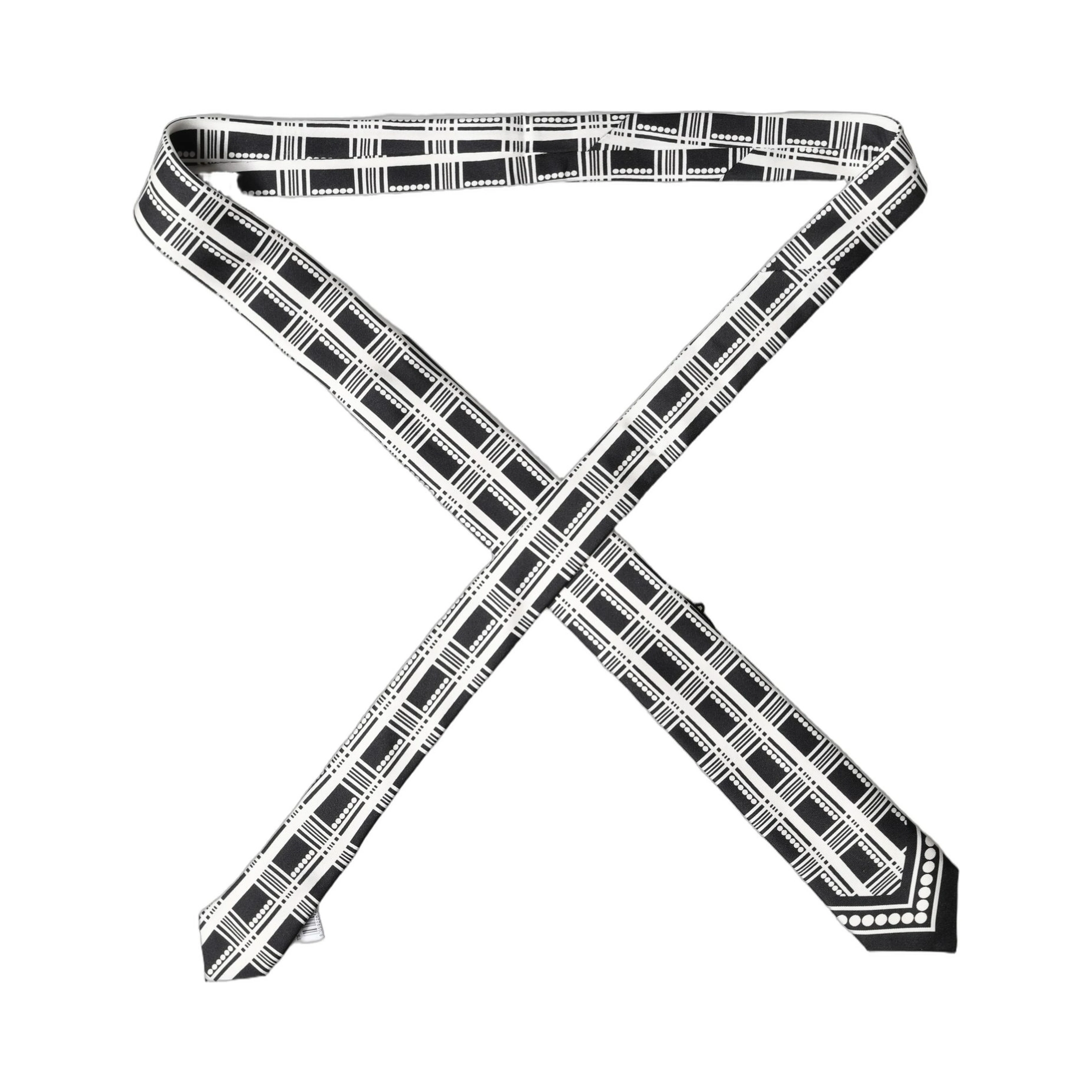 Black White Abstract Silk Adjustable Men Tied Necktie Tie