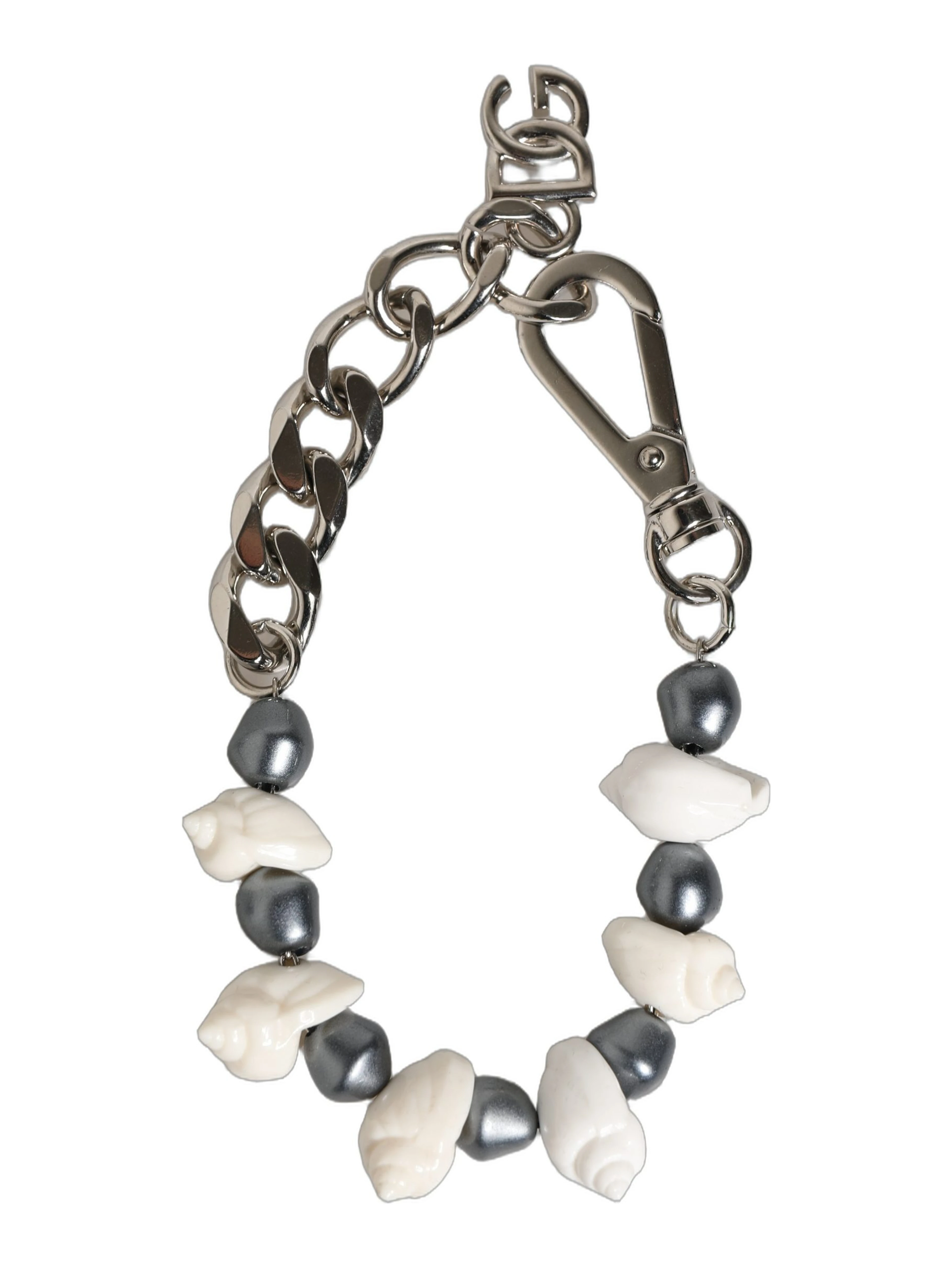 Silver Tone Brass Beaded Shell DG Logo Pendant Bracelet