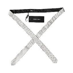 White Black Patterned Silk Adjustable Men Necktie Tie
