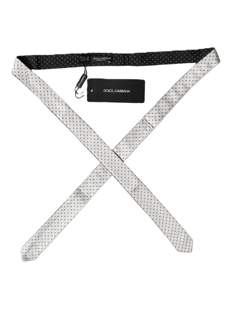 White Black Patterned Silk Adjustable Men Necktie Tie alternative