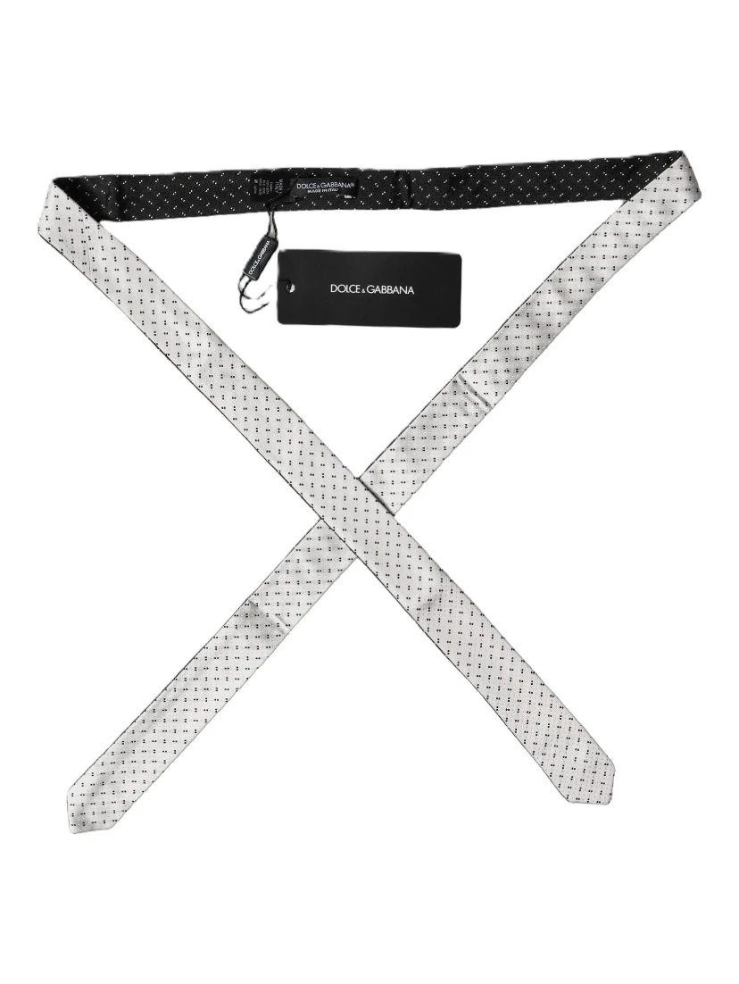 White Black Patterned Silk Adjustable Men Necktie Tie