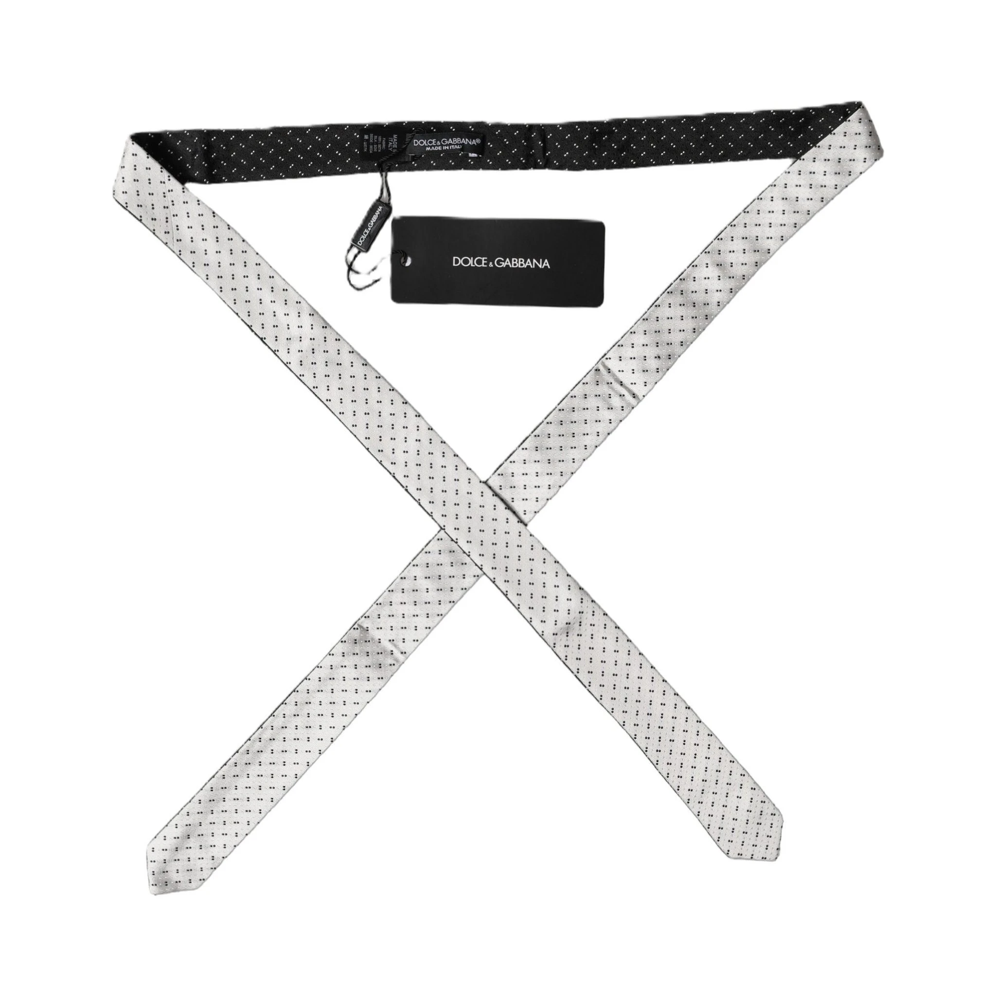 White Black Patterned Silk Adjustable Men Necktie Tie