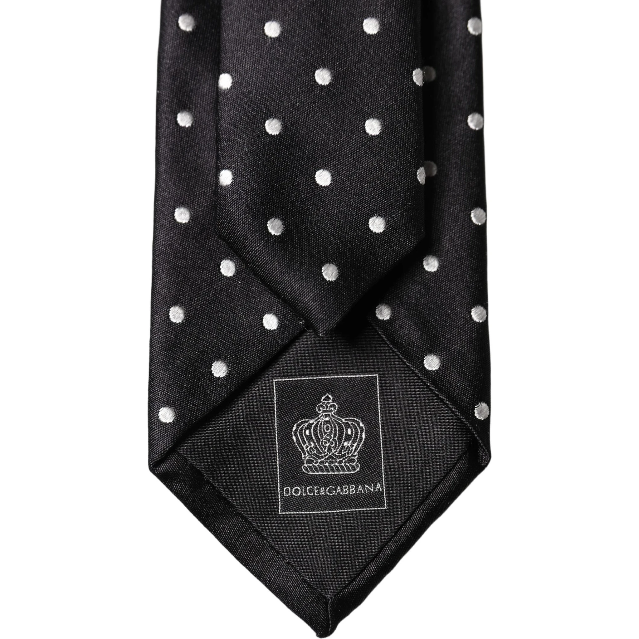 Black White Polka Dots Silk Adjustable Men Necktie Tie
