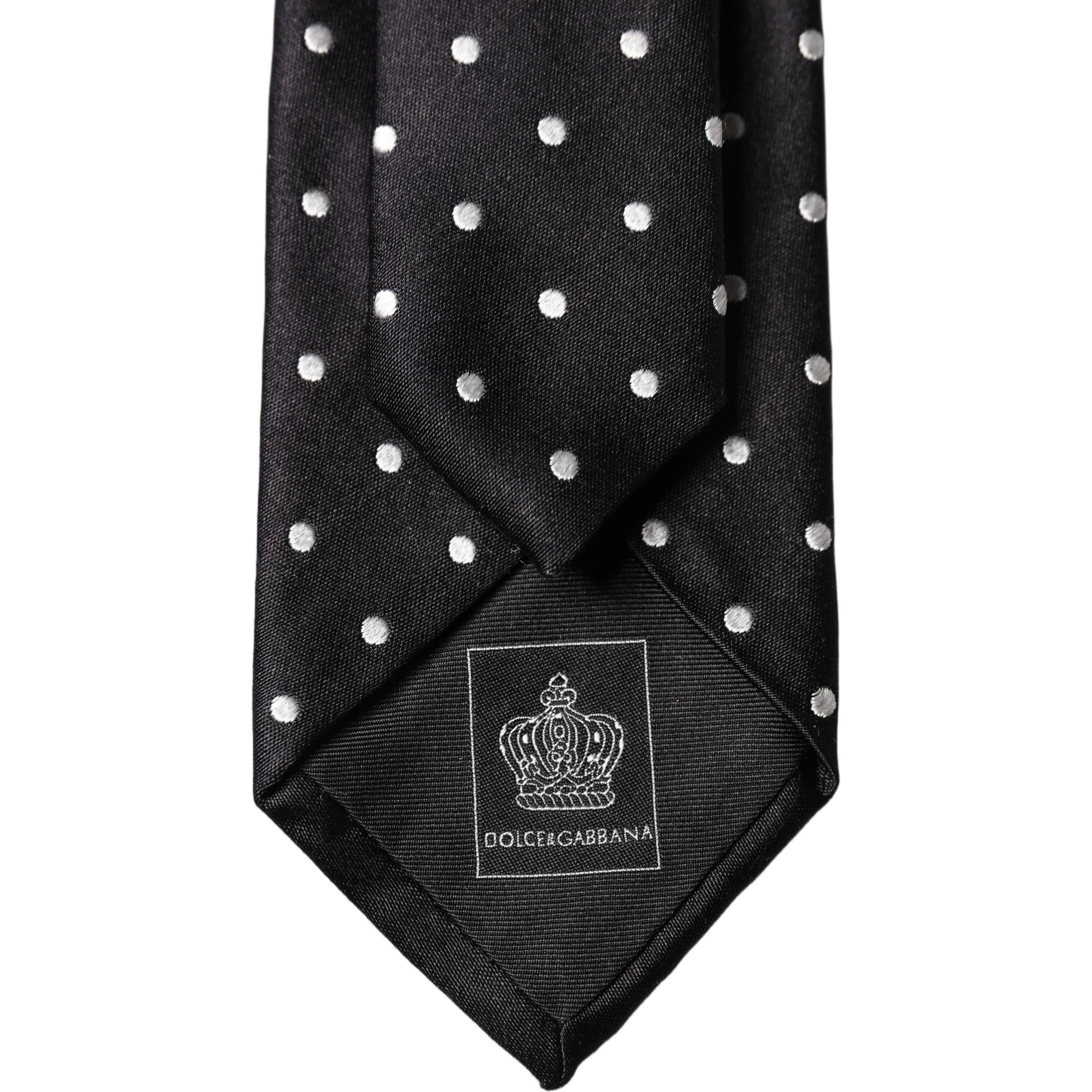 Black White Polka Dots Silk Adjustable Men Necktie Tie