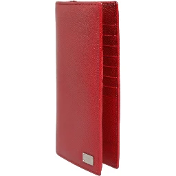 Red Dauphine Leather ID Men Card Holder Bifold Wallet