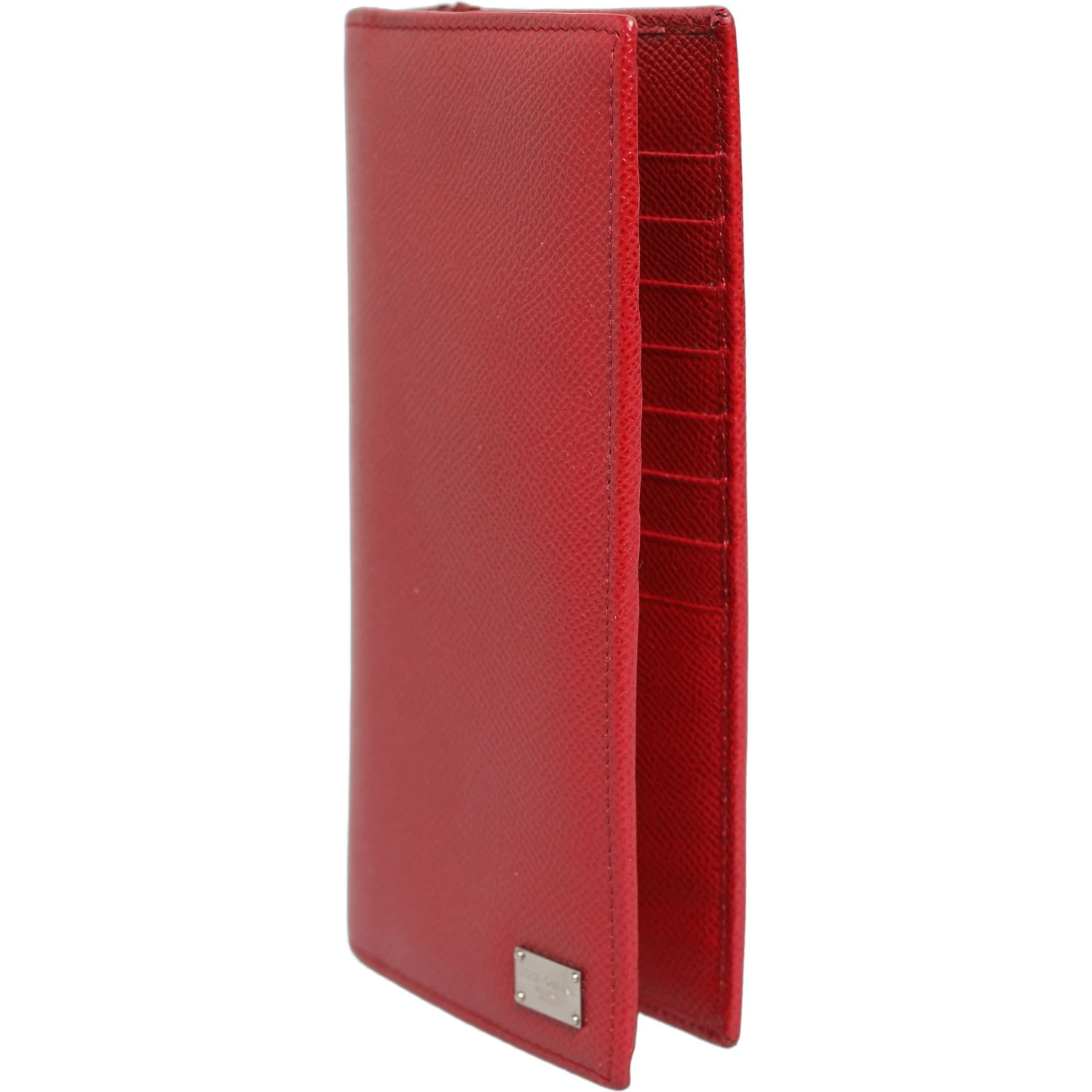 Red Dauphine Leather ID Men Card Holder Bifold Wallet