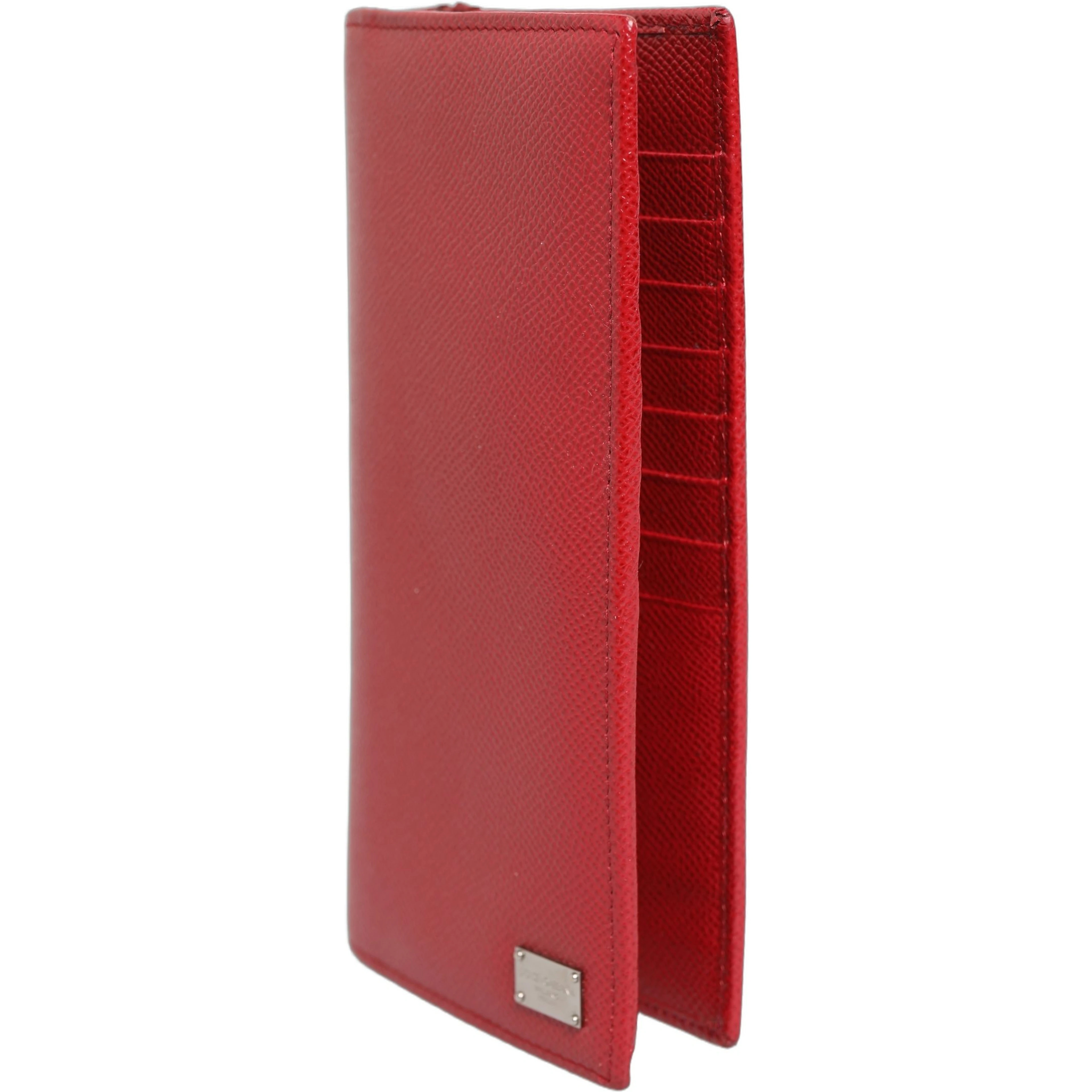 Red Dauphine Leather ID Men Card Holder Bifold Wallet