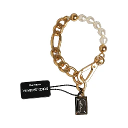 Gold Brass Pearl Embellished Chain Link Jewelry Bracelet