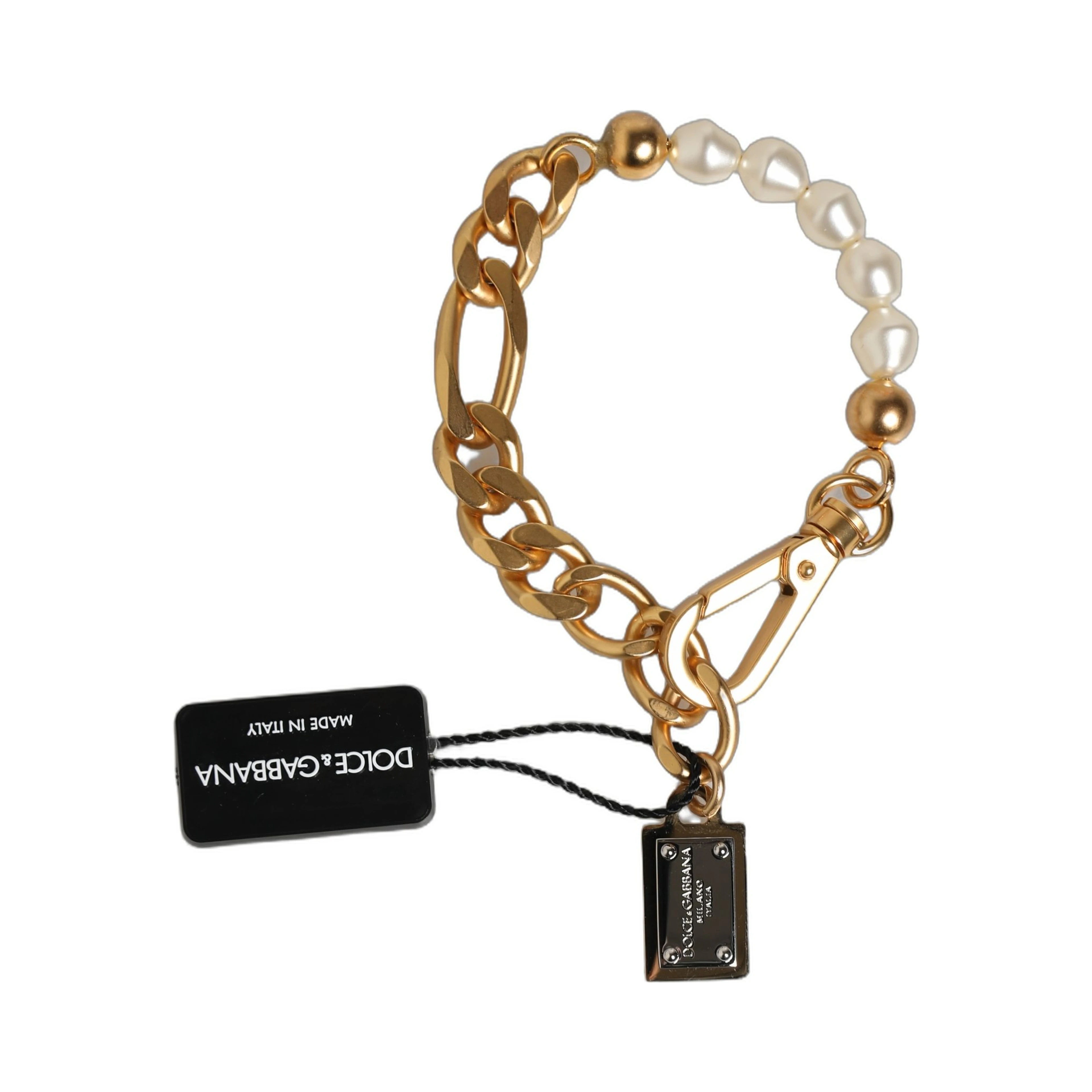 Gold Brass Pearl Embellished Chain Link Jewelry Bracelet