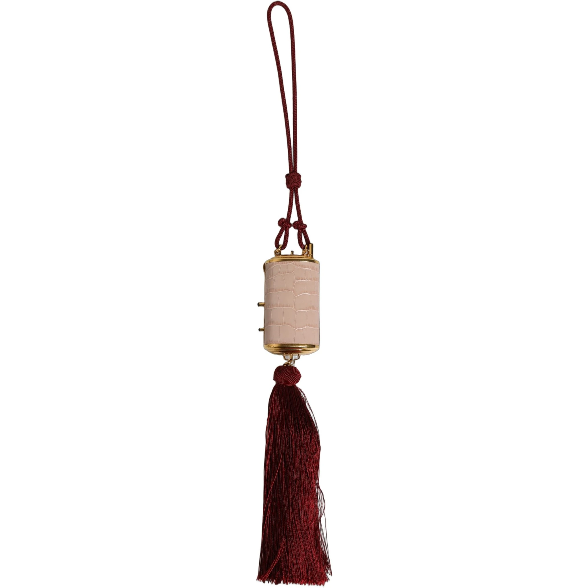 Pink Exotic Leather Mini Mirror Tassel Makeup Bag