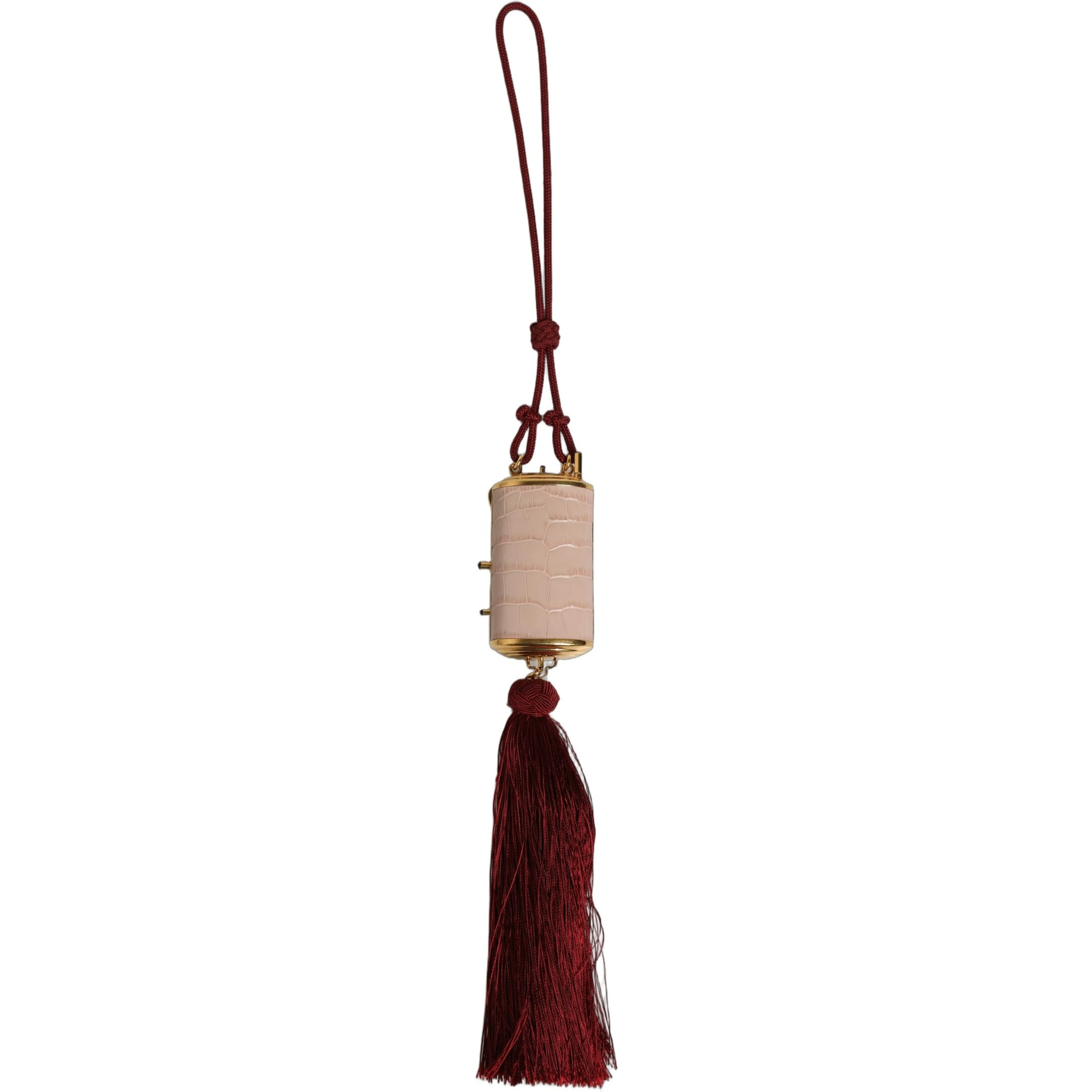 Pink Exotic Leather Mini Mirror Tassel Makeup Bag