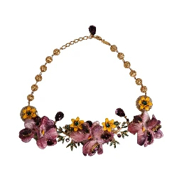 Gold Brass Mix Fiori Flowers Crystal Chain Necklace