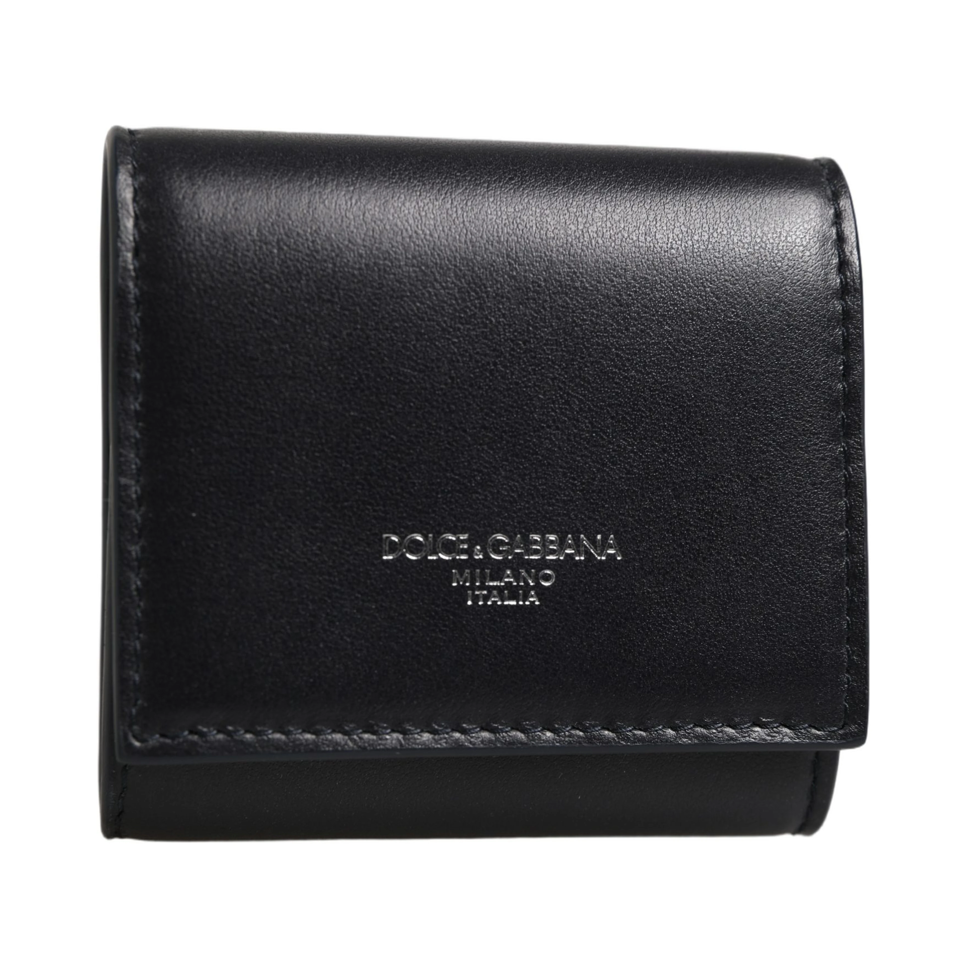 Black Calfskin Leather Logo Print Bifold CoinPurse Wallet