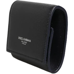 Black Calfskin Leather Logo Print Bifold CoinPurse Wallet