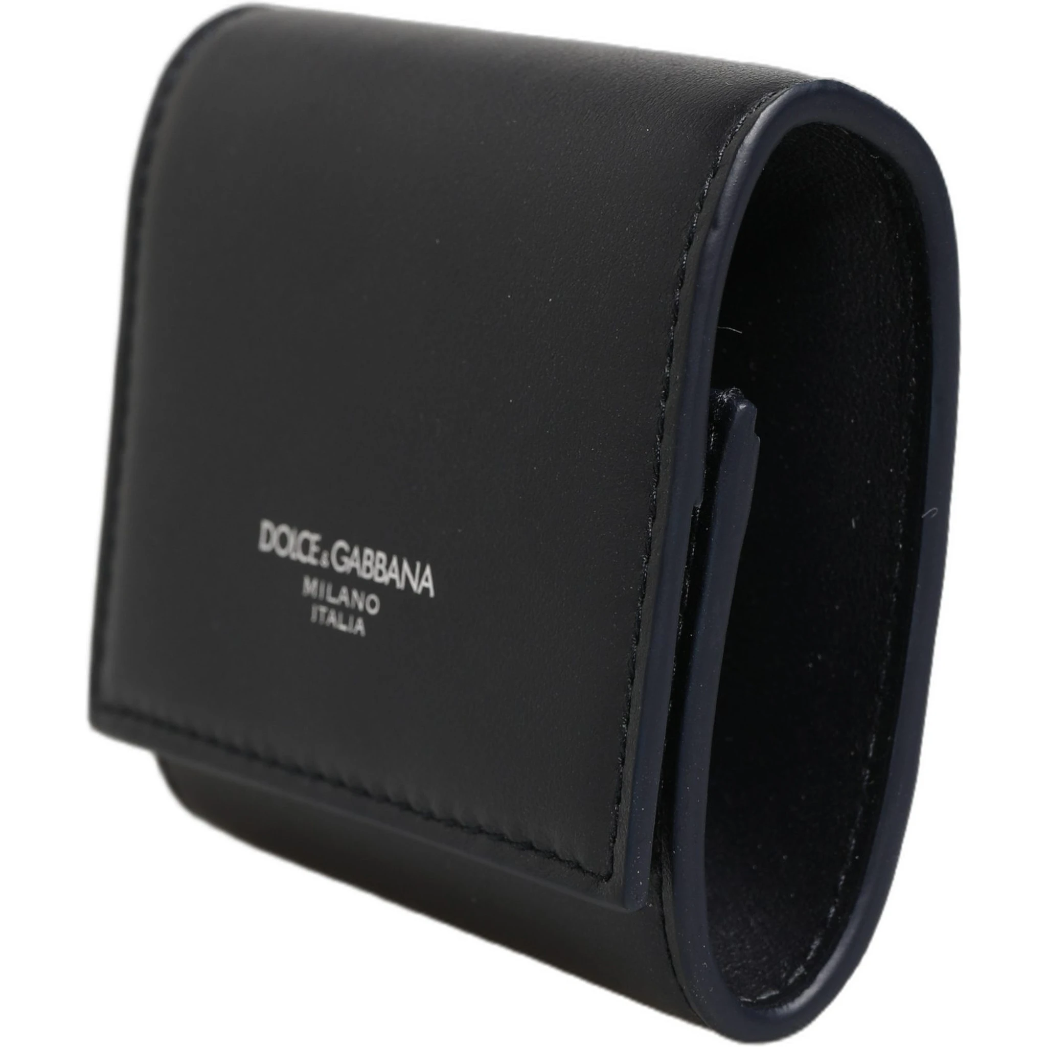 Black Calfskin Leather Logo Print Bifold CoinPurse Wallet