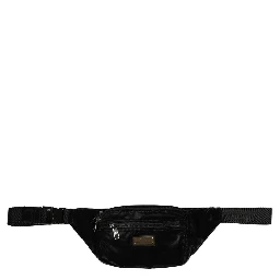 Black Nylon Brass Plate Bumbag Waist Fanny Pack Men Bag