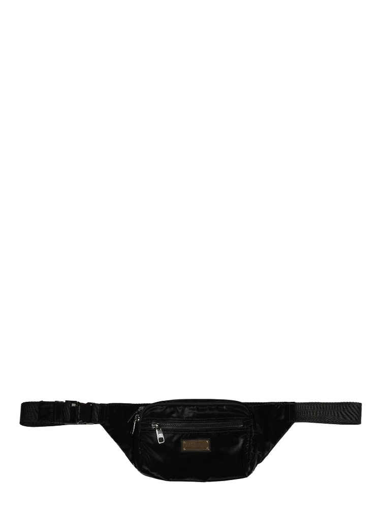 Black Nylon Brass Plate Bumbag Waist Fanny Pack Men Bag