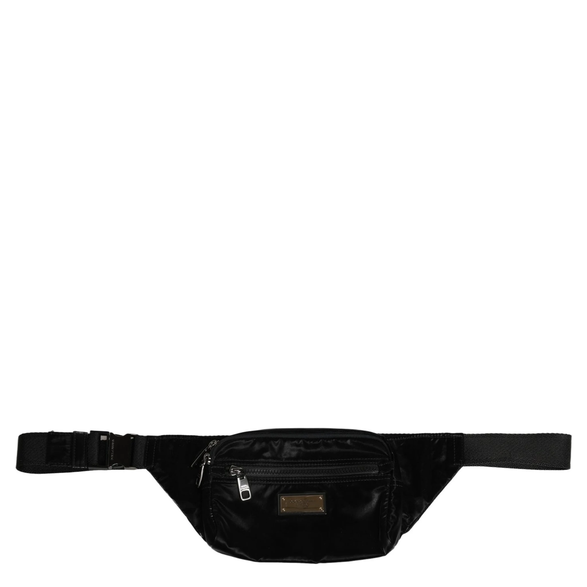Black Nylon Brass Plate Bumbag Waist Fanny Pack Men Bag