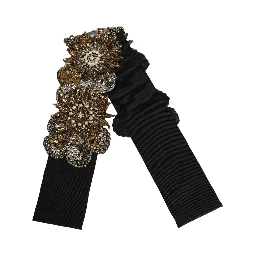 Black Gold Tone Crystal Brass Flower Brooches Belt