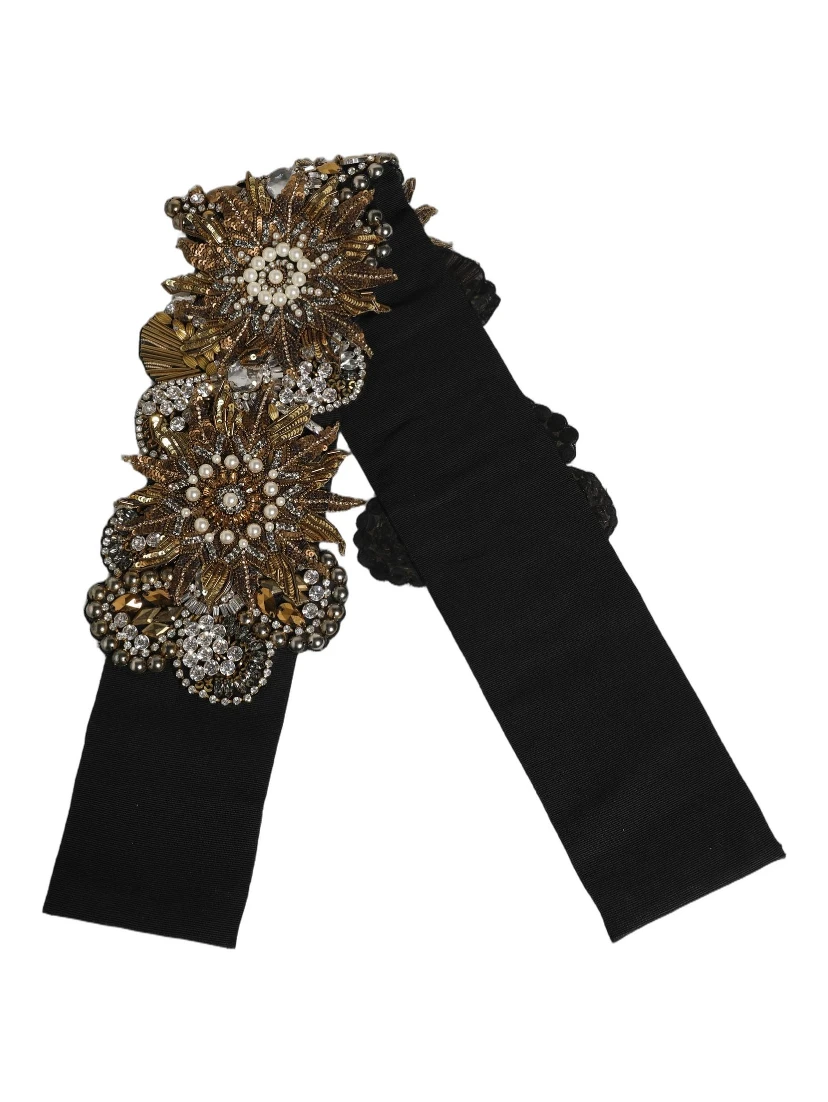 Black Gold Tone Crystal Brass Flower Brooches Belt