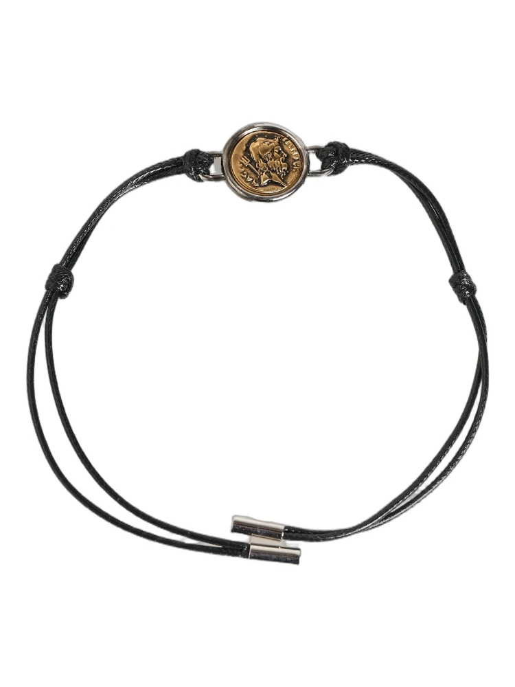 Black Polyester Cord Gold Tone Roman Coin Charm Bracelet