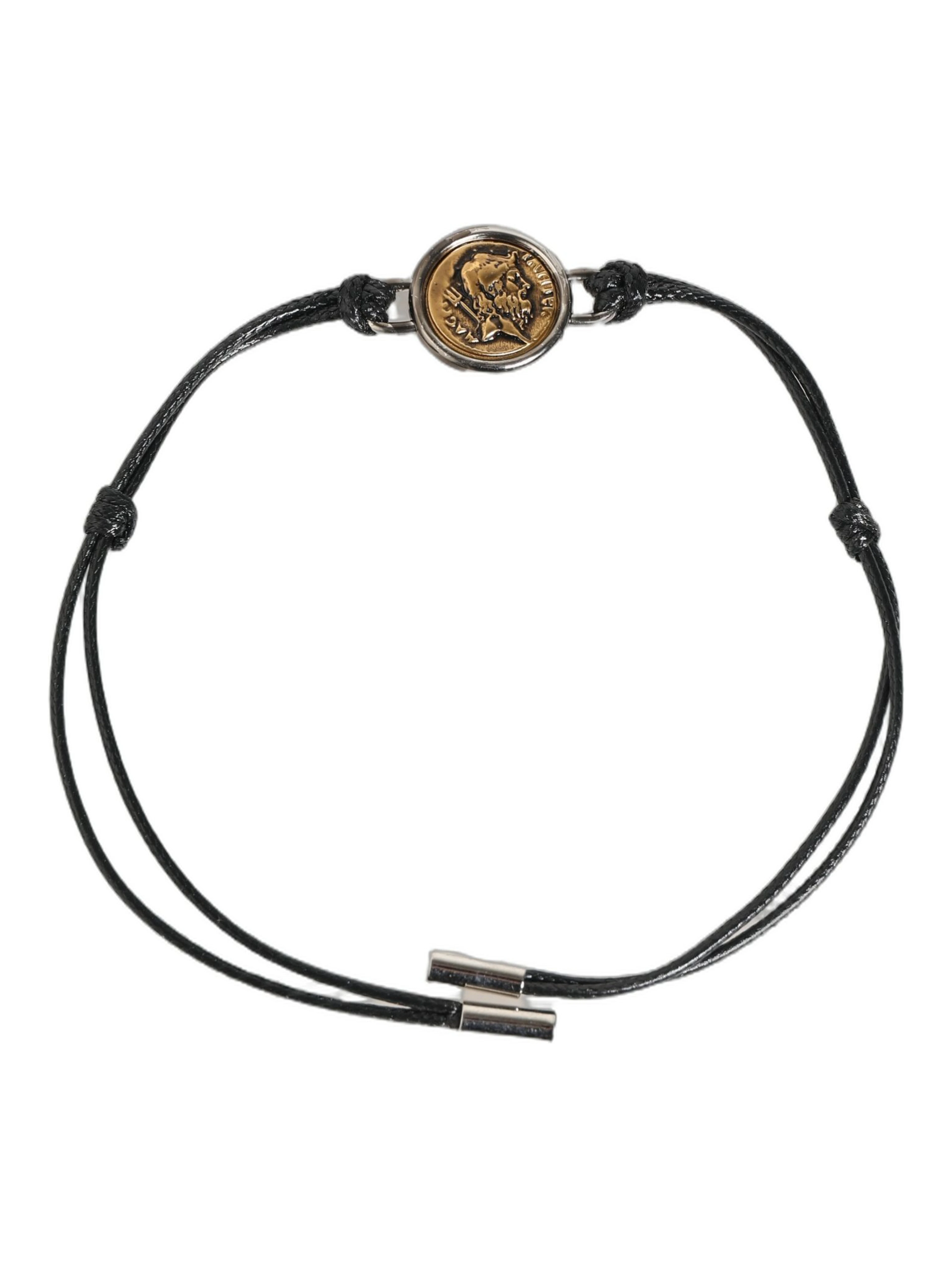 Black Polyester Cord Gold Tone Roman Coin Charm Bracelet