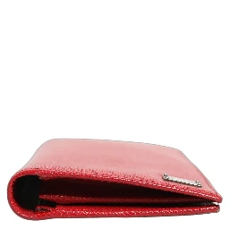 Red Dauphine Leather ID Men Card Holder Bifold Wallet
