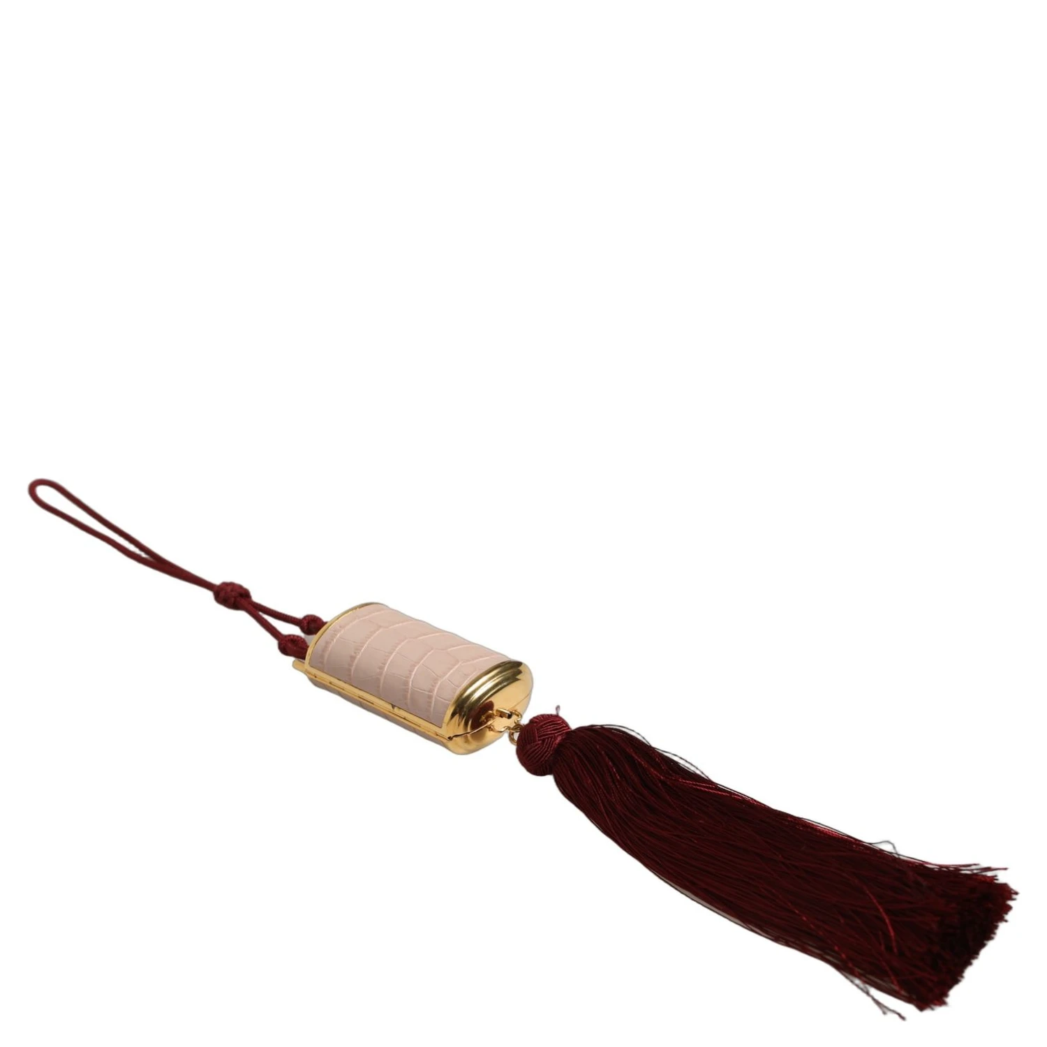 Pink Exotic Leather Mini Mirror Tassel Makeup Bag