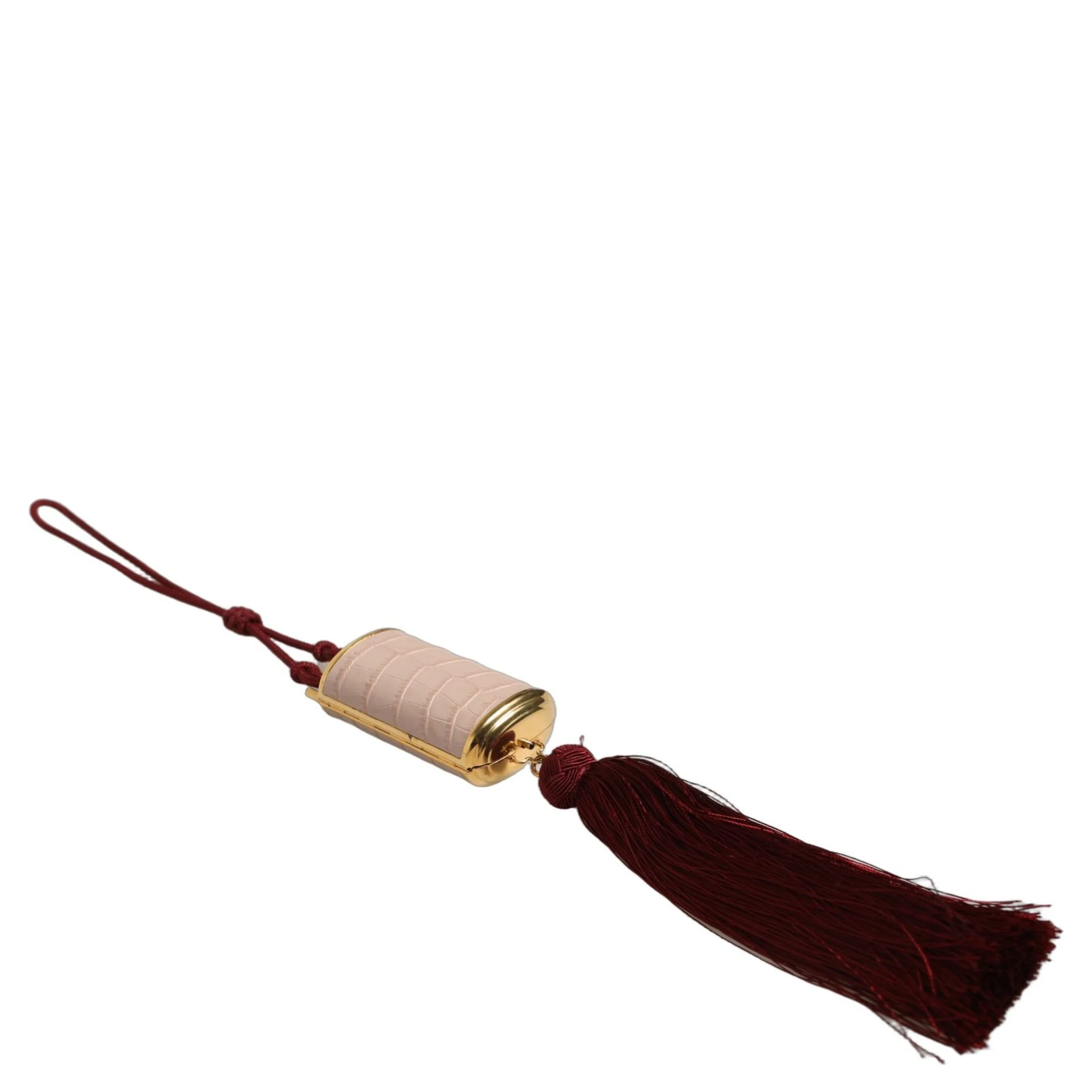 Pink Exotic Leather Mini Mirror Tassel Makeup Bag