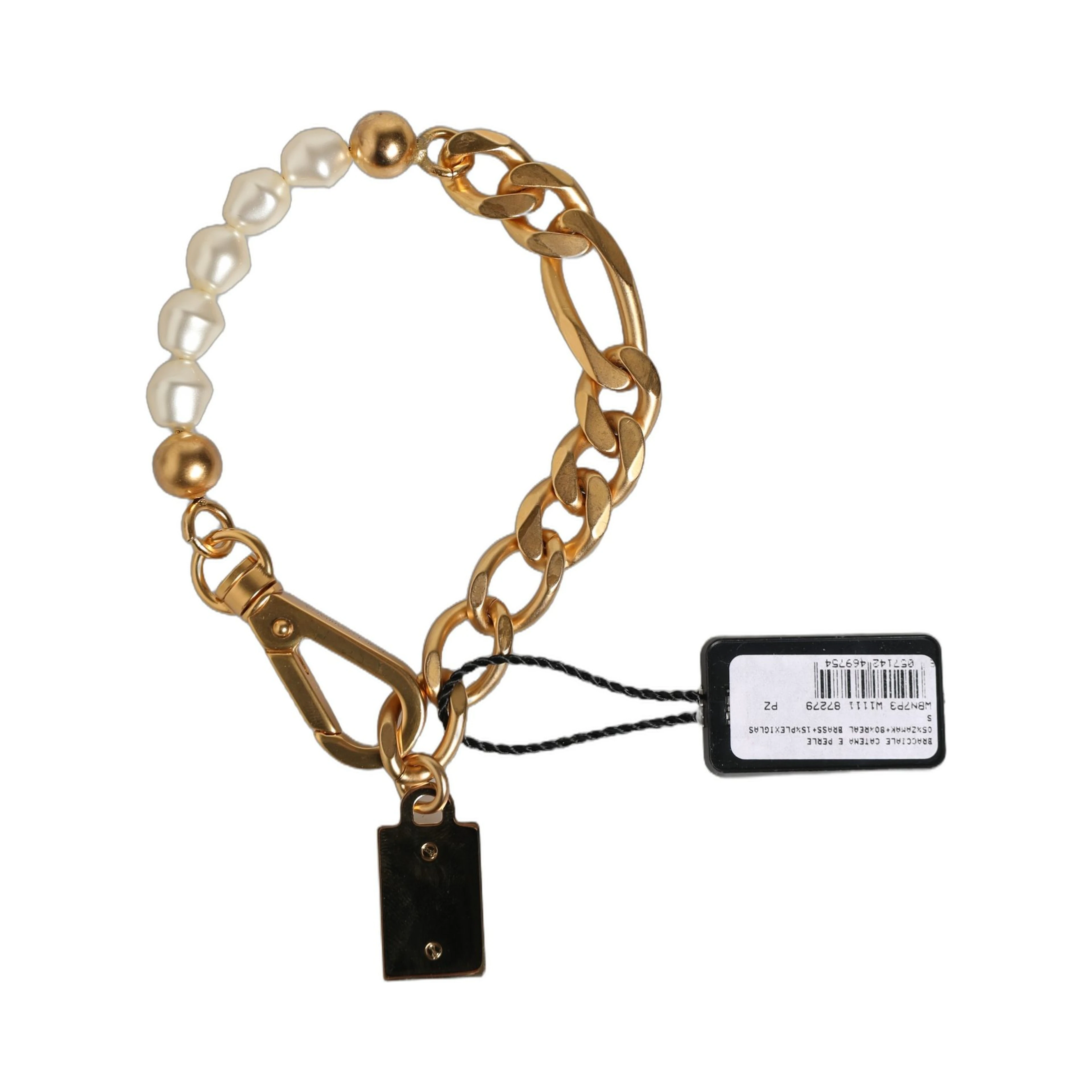 Gold Brass Pearl Embellished Chain Link Jewelry Bracelet