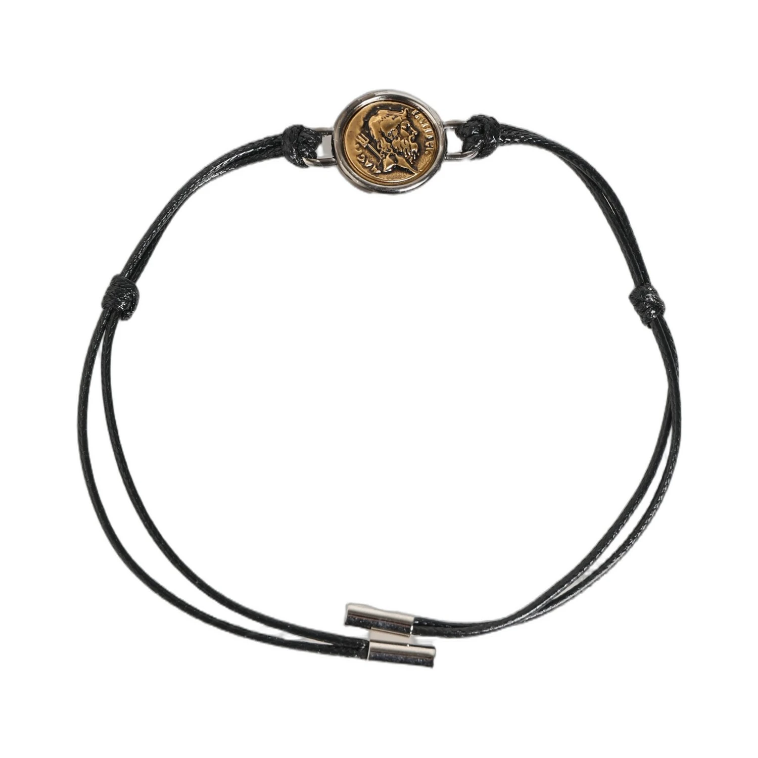 Black Polyester Cord Gold Tone Roman Coin Charm Bracelet