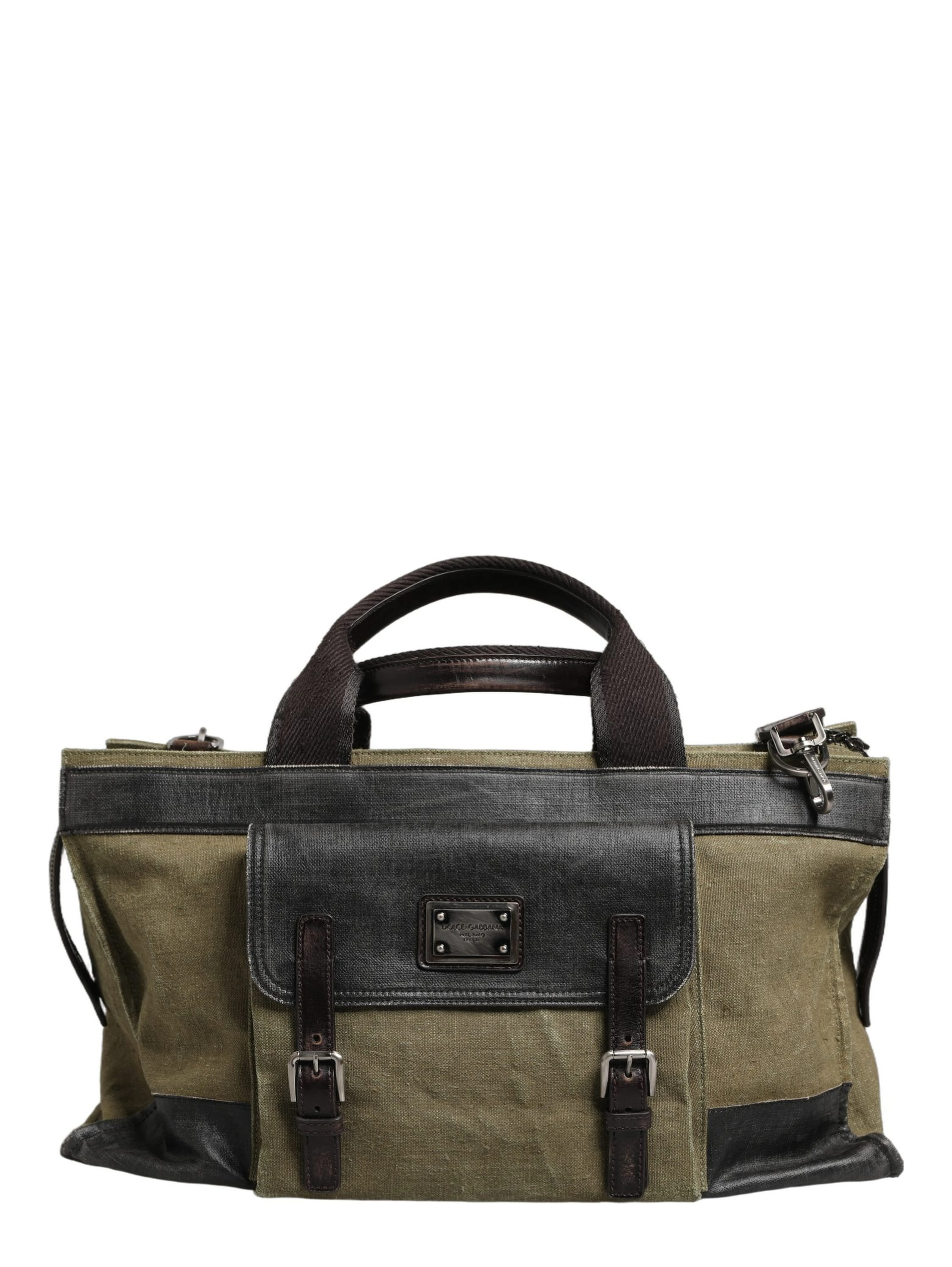 Military Green Two Tone Tote Duffel Shoulder Borse Bag