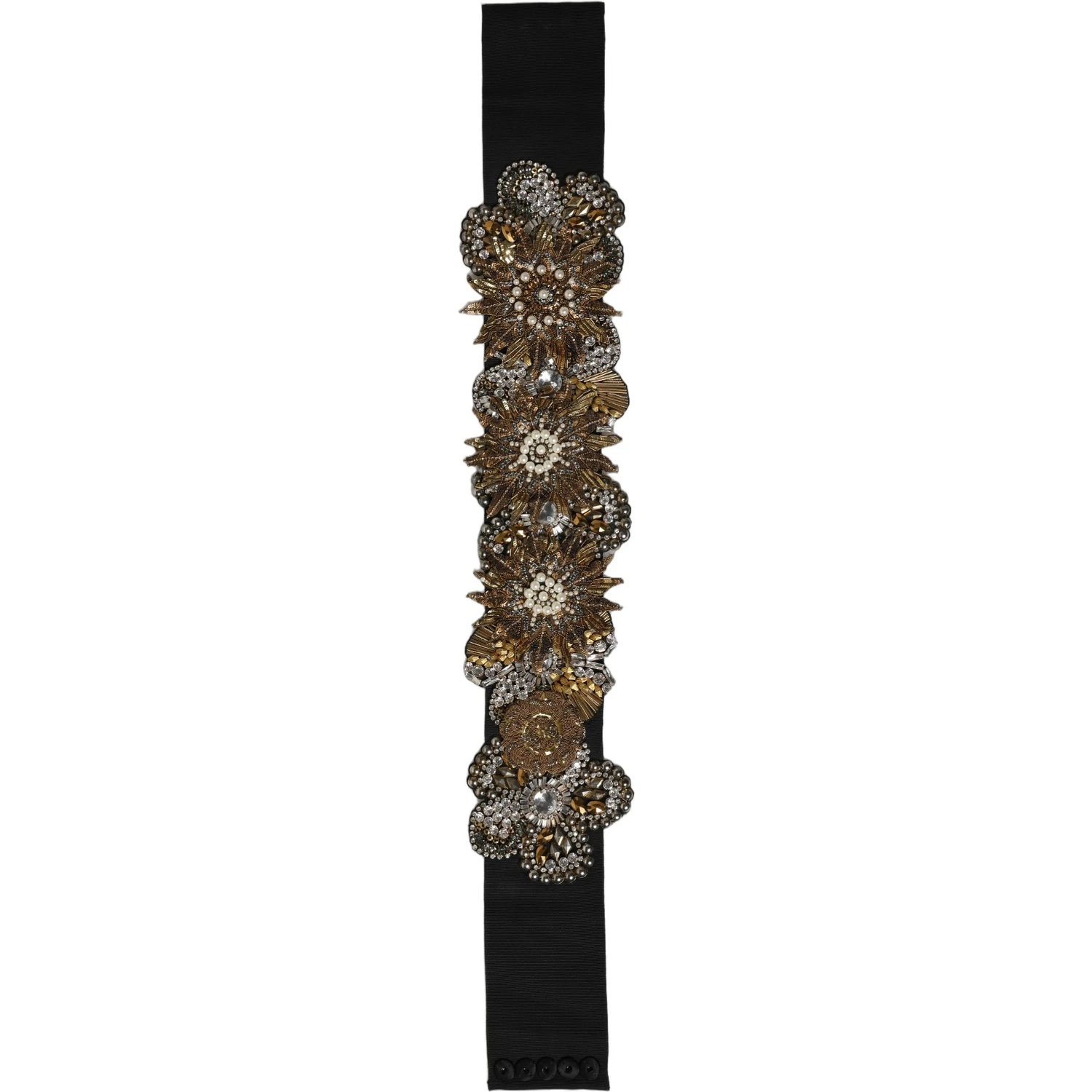 Black Gold Tone Crystal Brass Flower Brooches Belt