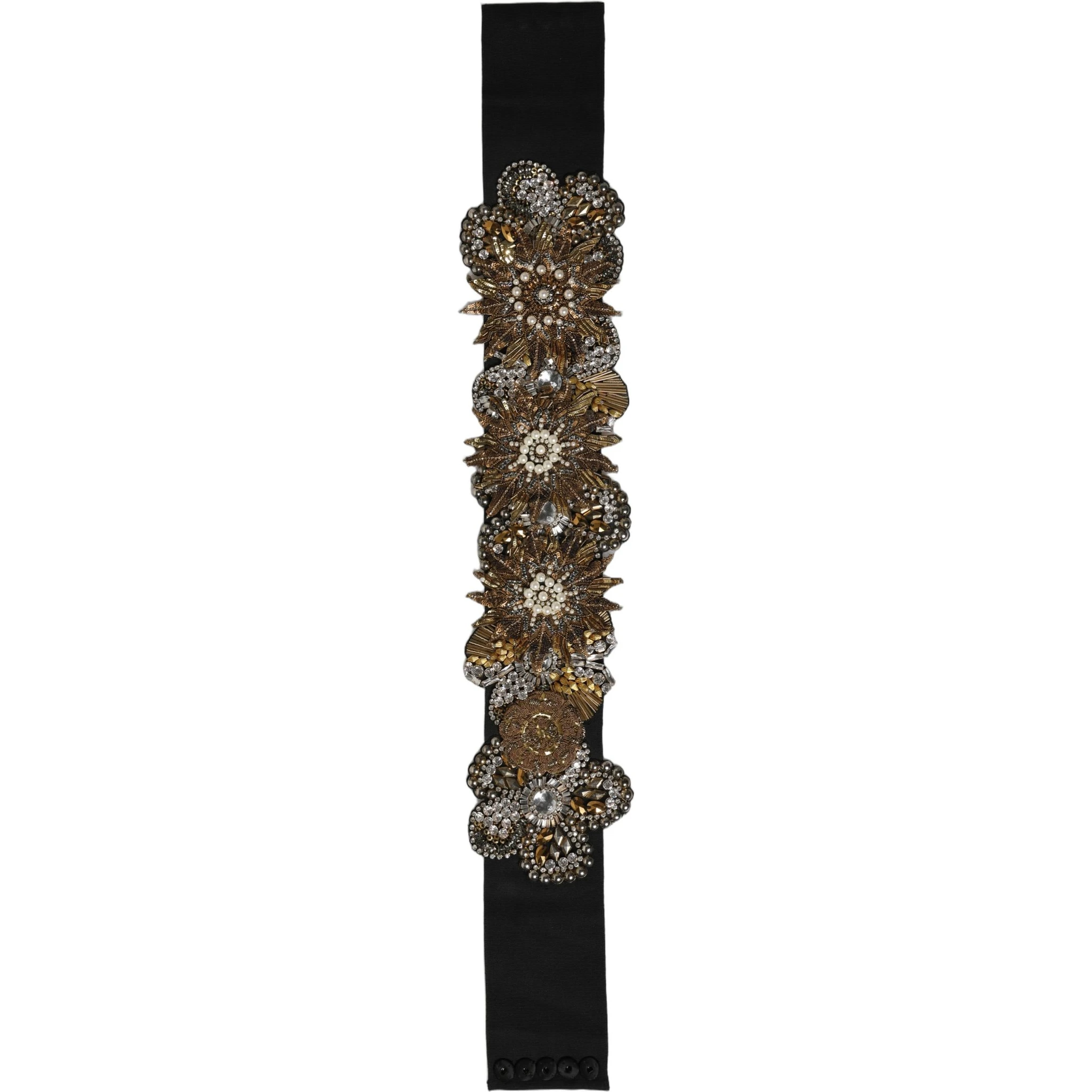 Black Gold Tone Crystal Brass Flower Brooches Belt