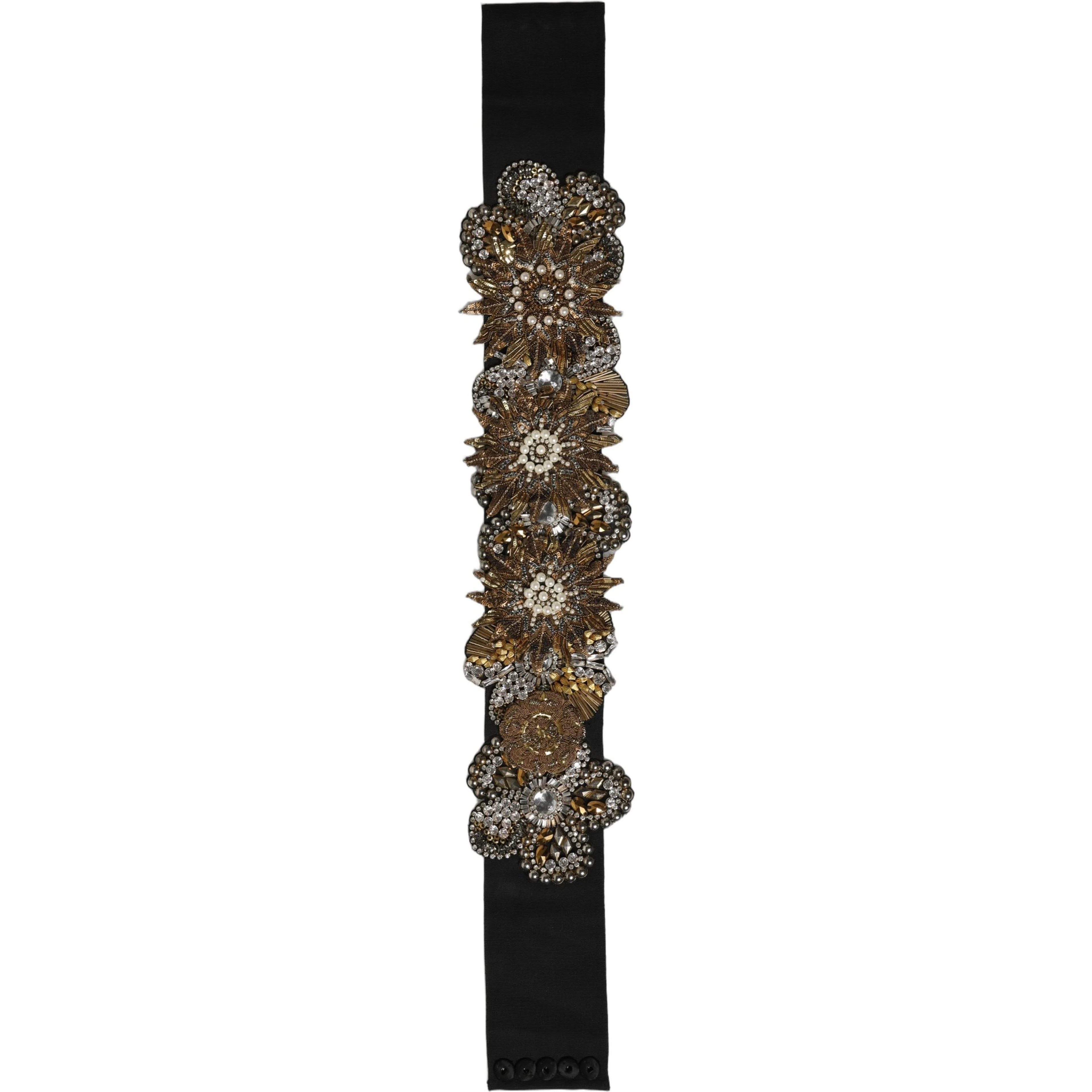Black Gold Tone Crystal Brass Flower Brooches Belt