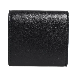 Black Calfskin Leather Logo Print Bifold CoinPurse Wallet