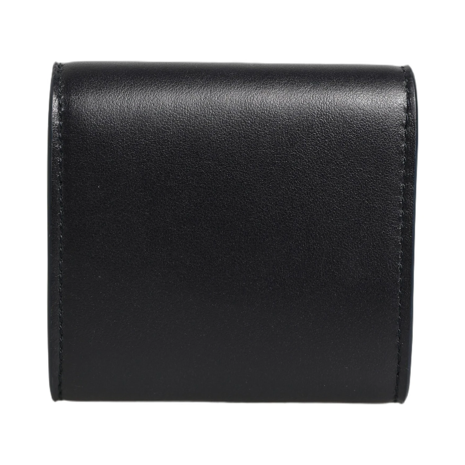Black Calfskin Leather Logo Print Bifold CoinPurse Wallet
