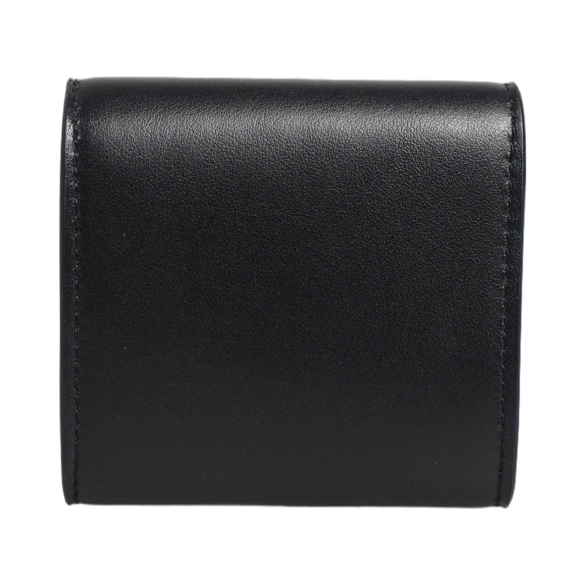 Black Calfskin Leather Logo Print Bifold CoinPurse Wallet