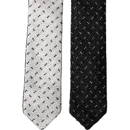 White Black Patterned Silk Adjustable Men Necktie Tie