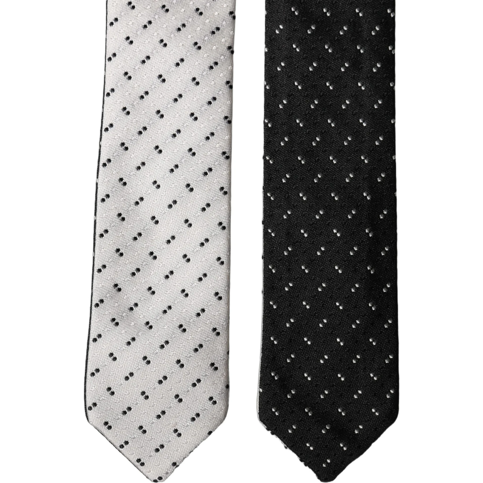 White Black Patterned Silk Adjustable Men Necktie Tie