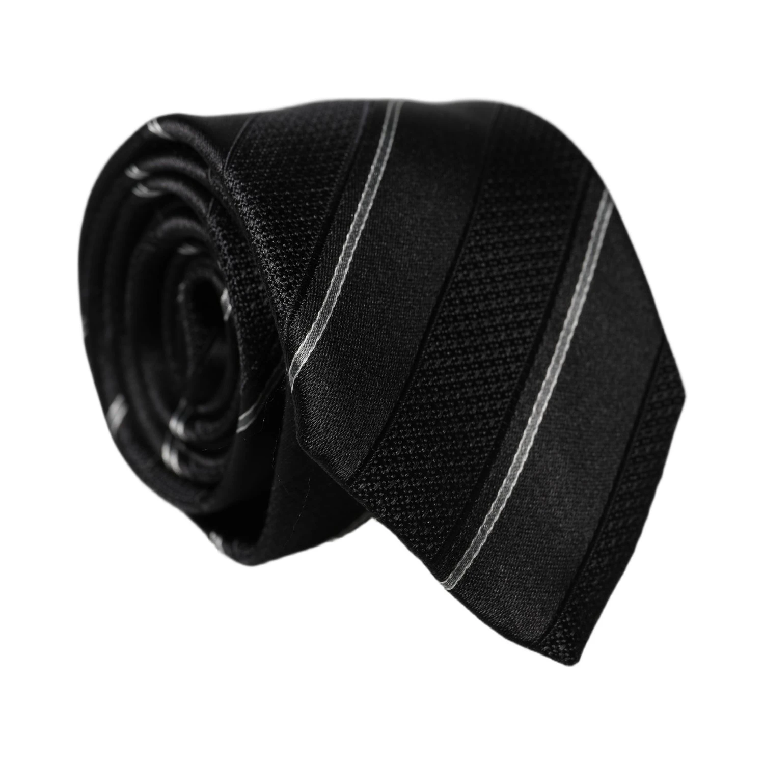 Black White Stripes 100% Silk Adjustable Men Necktie Tie