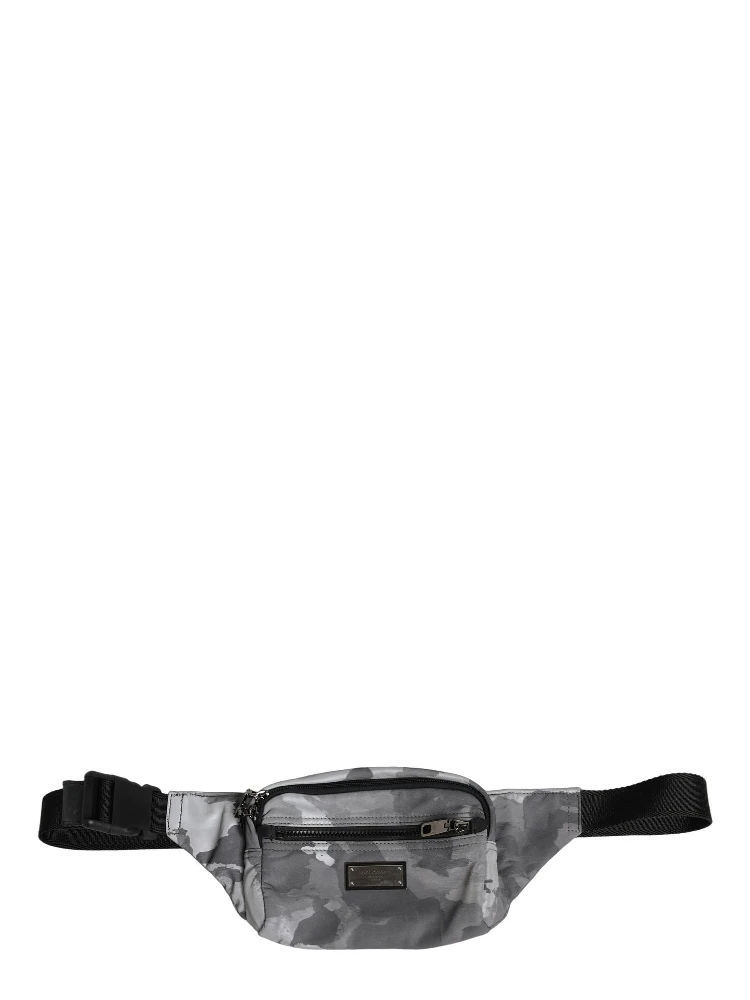 Black Nylon Brass Plate Camouflage Waist Fanny Pack Bag