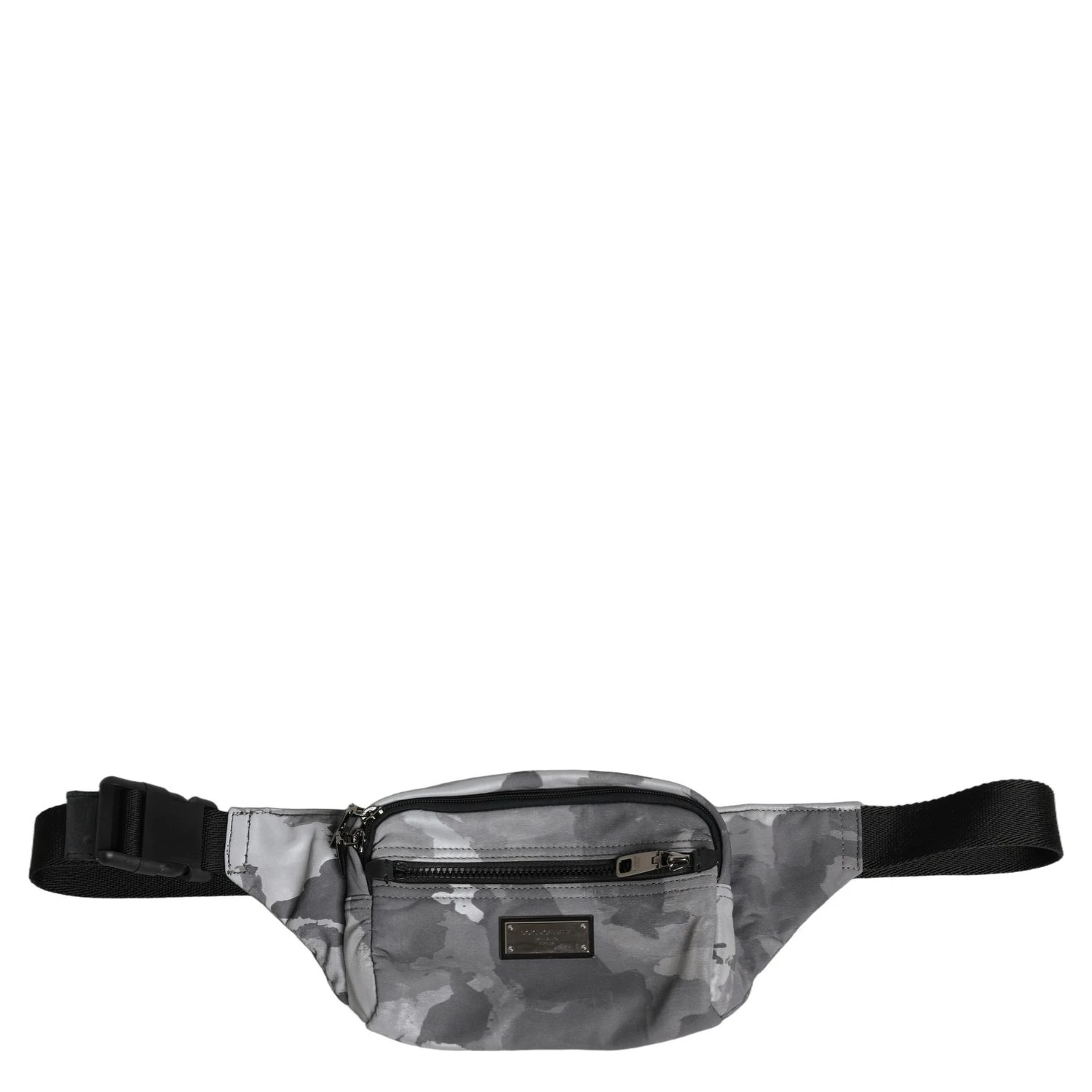 Black Nylon Brass Plate Camouflage Waist Fanny Pack Bag