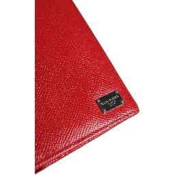 Red Dauphine Leather ID Men Card Holder Bifold Wallet