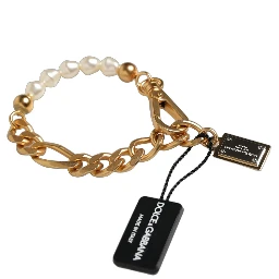 Gold Brass Pearl Embellished Chain Link Jewelry Bracelet