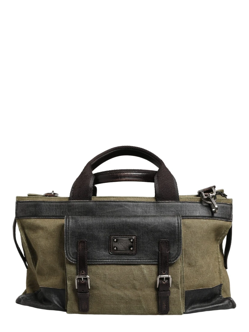 Military Green Two Tone Tote Duffel Shoulder Borse Bag